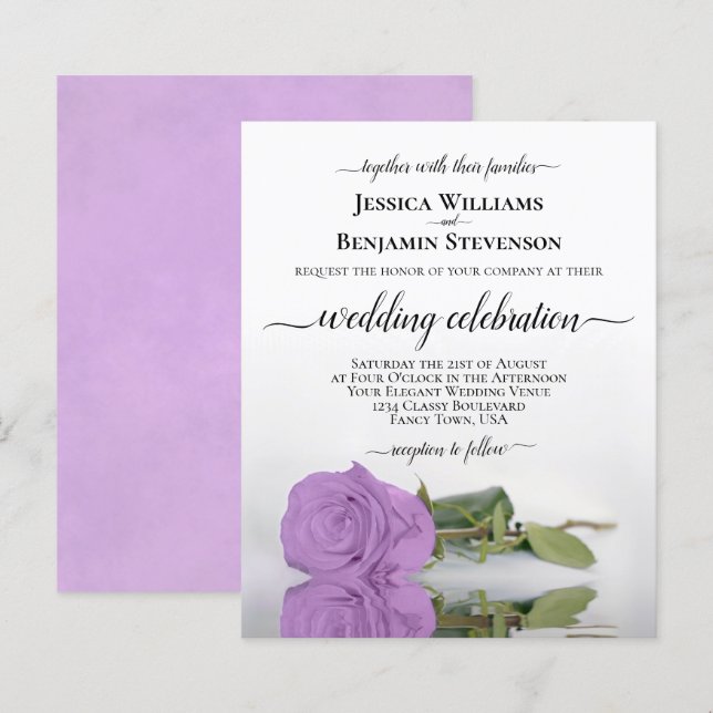 Refléter Lilac Purple Rose BUDGET Mariage Invitati (Devant / Derrière)