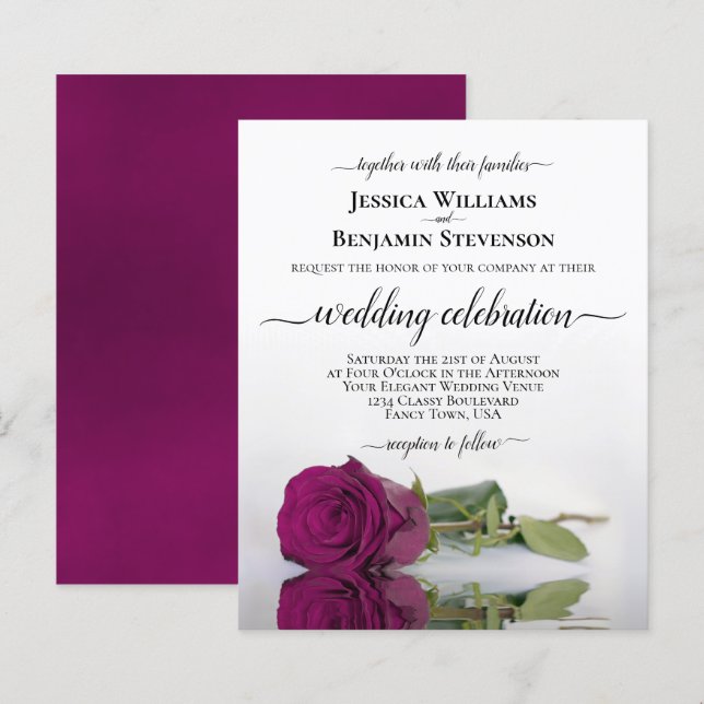 Refléter Magenta Rose BUDGET Invitation de mariage (Devant / Derrière)