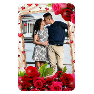 Réfrigérateur Magnet Couple Photo Coeurs rouges Ro