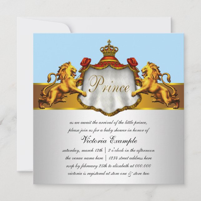 Regal Baby Blue Prince Baby Shower Invitations (Devant)