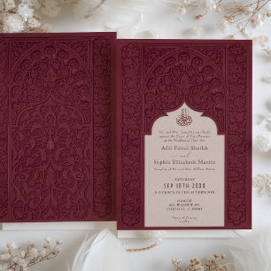 Regal Burgundy Lace Faire-part de mariage islamiqu