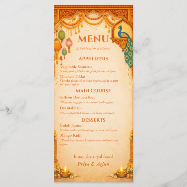 Regal Indian Wedding Menu Card | Gold & Saffron (Devant)
