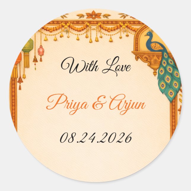 Regal Indian Wedding Peacock Favor Stickers | Saff (Devant)