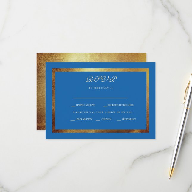 Regal Royal Blue & Gold Mariage ethnique RSVP (Devant/Arrière en situation)