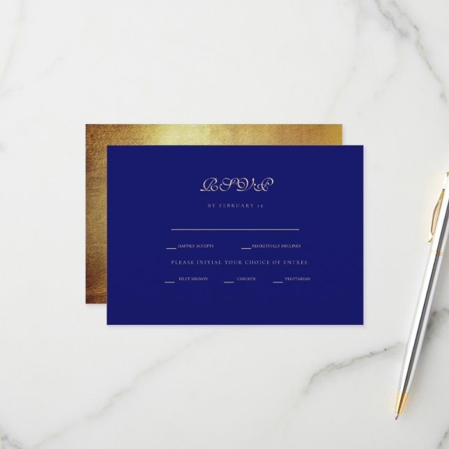 Regal Royal Blue & Gold Mariage ethnique RSVP (Devant/Arrière en situation)