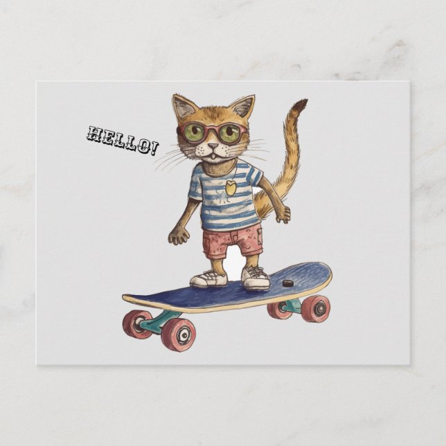 Regarde Meowt ! Carte postale Funny Cat Skateboard (Devant)