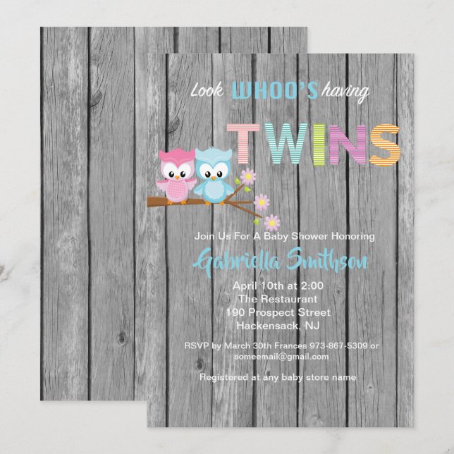 Regardez qui a la carte Baby shower Twins (Devant / Derrière)