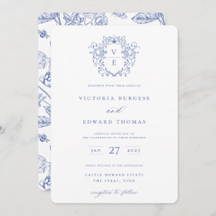 Regency Blue Crest Monogramme Invitation