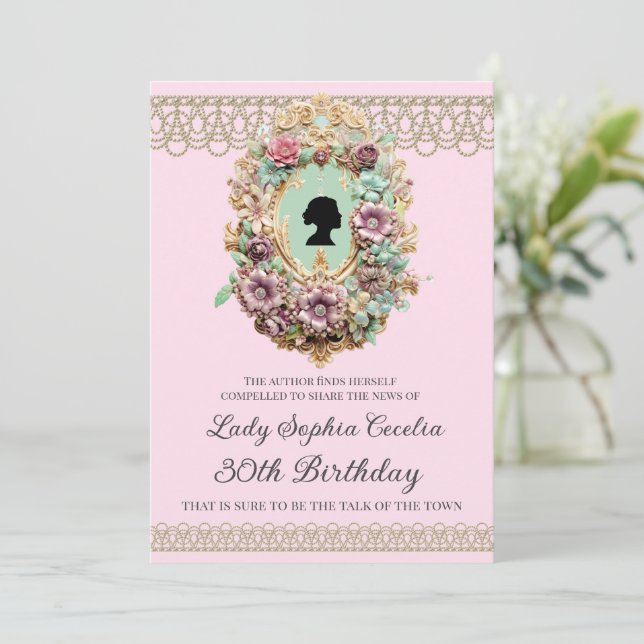 Regency Era Floral Birthday Invitation (Debout devant)