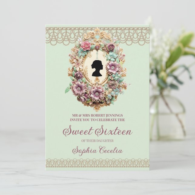 Regency Era Floral Sweet sixteen Invitation (Debout devant)