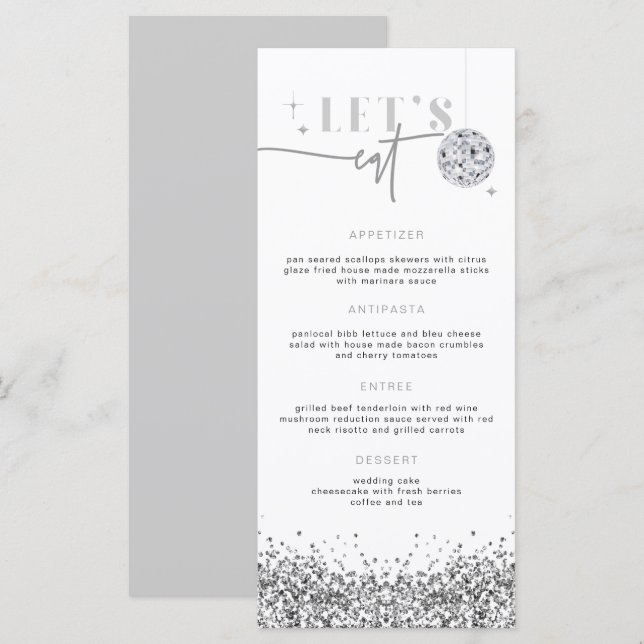 REGINA Silver Sequins Disco Mangeons Carte Menu (Devant / Derrière)
