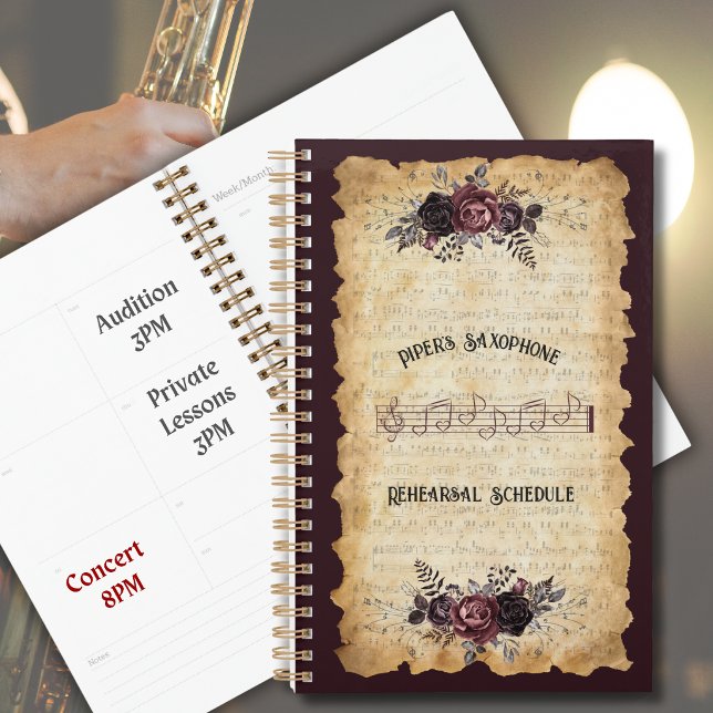 Registre de répétition de saxophone botanique vint (Vintage floral saxophone planners provide the perfect back to school organization layout. )