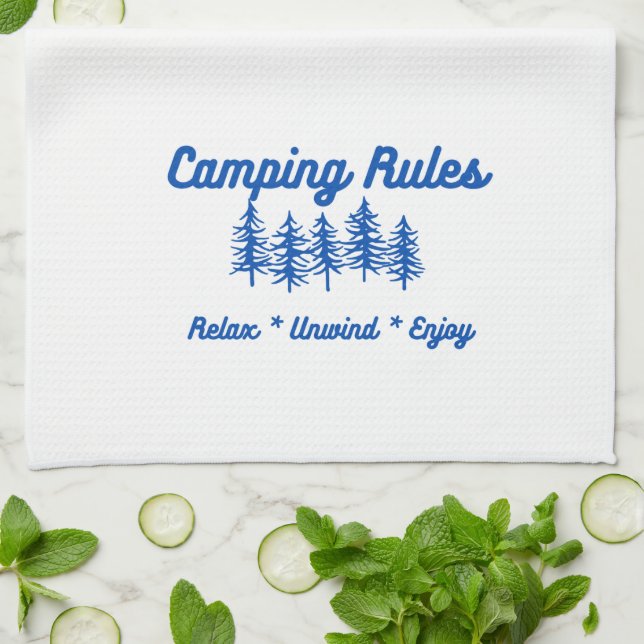 Règles de camping sur une serviette de cuisine (Plié)