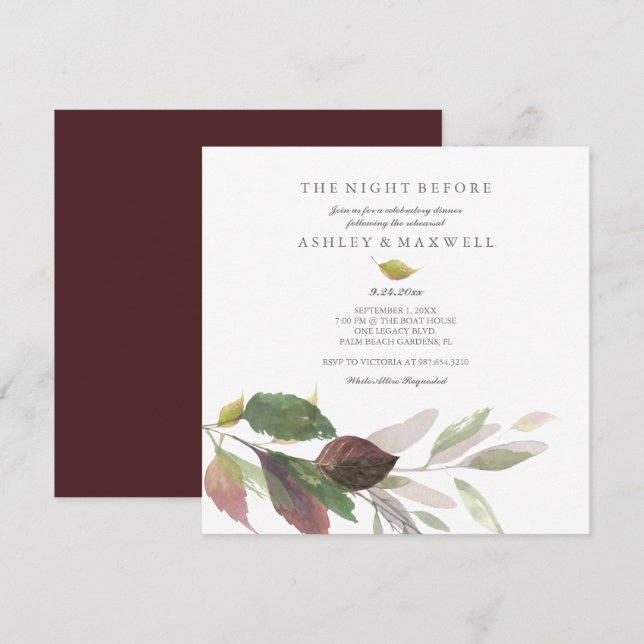 Rehearsal Invitations Watercolor Autumn Leaves (Devant / Derrière)