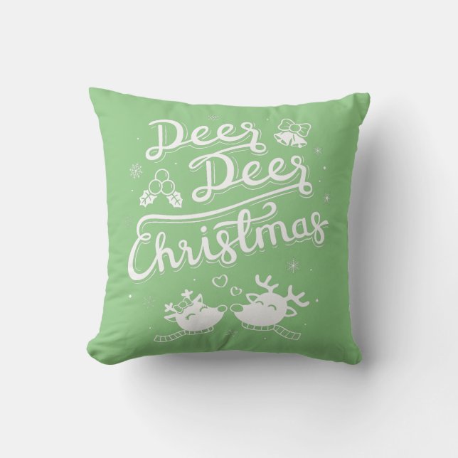 Reindee Deer Typographie de Noël Pun Jeu Oreiller (Recto)
