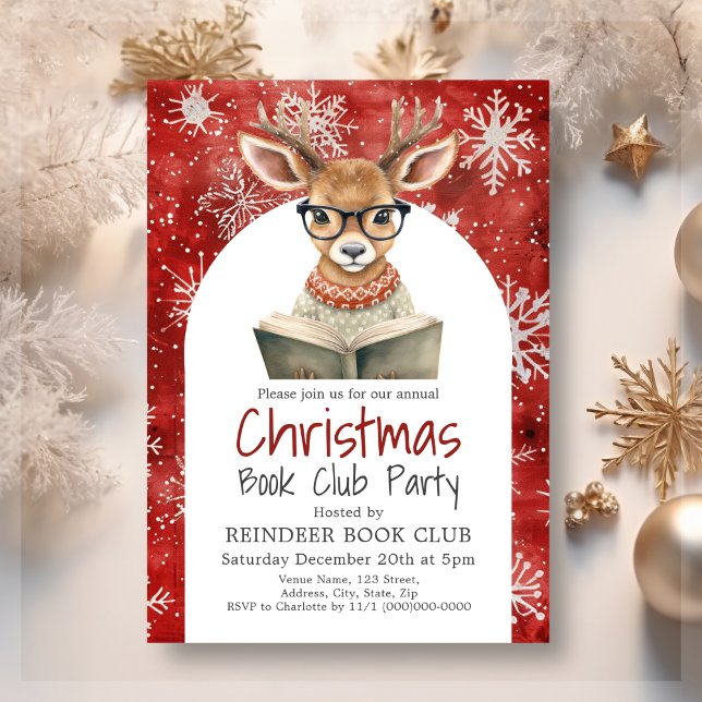 Reindeer Book Club Noël Fête Invitation (Créateur téléchargé)