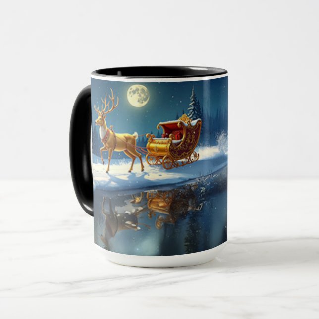 Reindeer Christmas Sleigh Holiday Mug (Devant gauche)