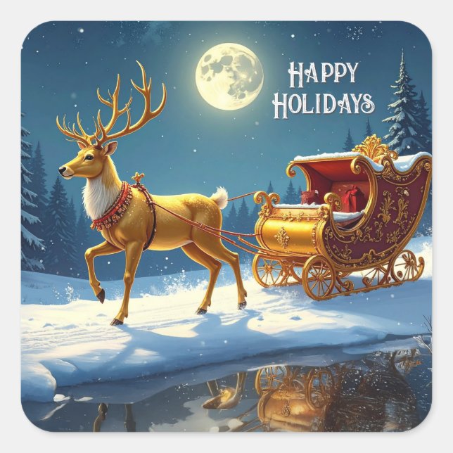 Reindeer Christmas Sleigh Holiday Sticker (Devant)