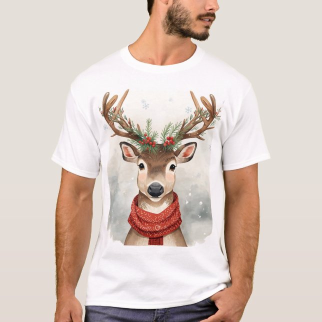 Reindeer Christmas T-Shirt For Festive Holiday (Devant)
