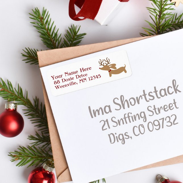 Reindeer Dachshund Étiquettes de adresse de Noël D (dachshund through the snow Christmas address labels)