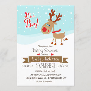 Reindeer de Noël, Baby shower garçon Invitation