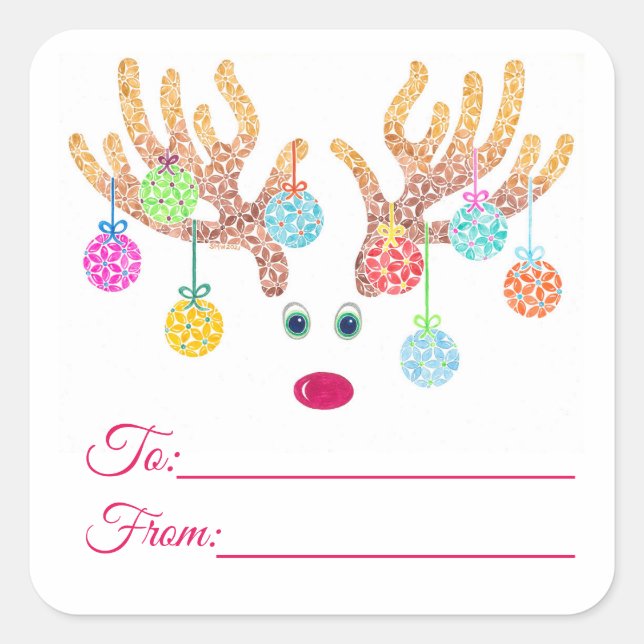 Reindeer et ornements Cadeaux Étiquettes (Devant)