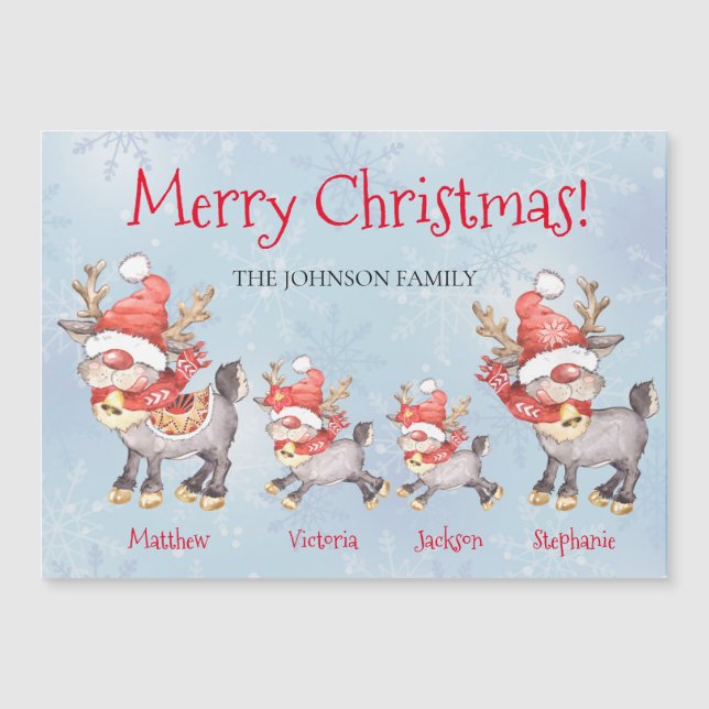 Reindeer Family Carte de Noël Joyeux Personnalisée (Devant)