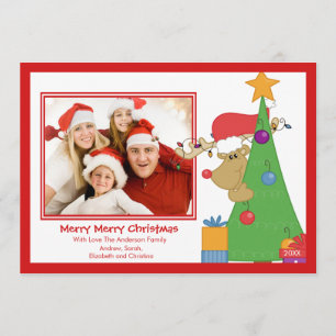 Reindeer Fun Christmas Flat Carte photo