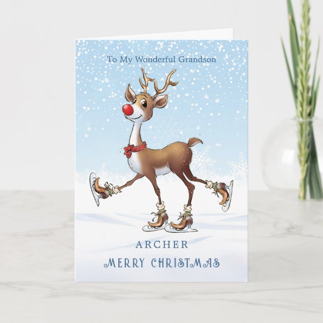 Reindeer Rudolph Grandson Carte de Noël (Devant)