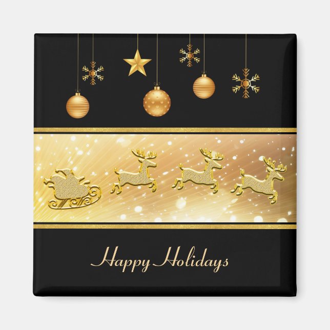 Reindeer Sleigh Holiday Magnet de Noël (Devant)