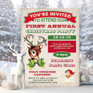 Reindeer Vintage Retro Noël Fête Invitation