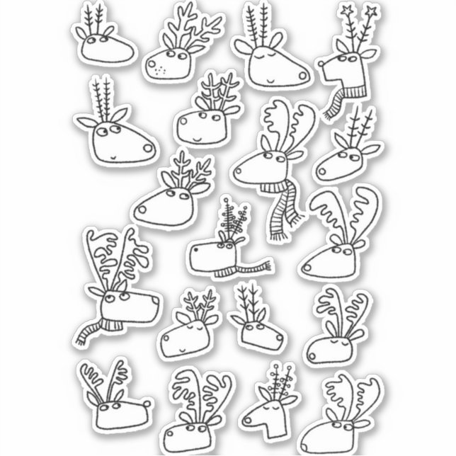 Reindeer Winter Holidays Line Art Drawing Sticker (Devant)