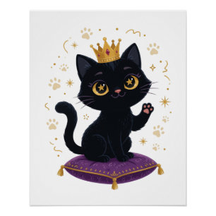 Reine Chat Noir Couronne Royale Poster Mural