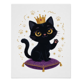 Reine Chat Noir Couronne Royale Poster Mural