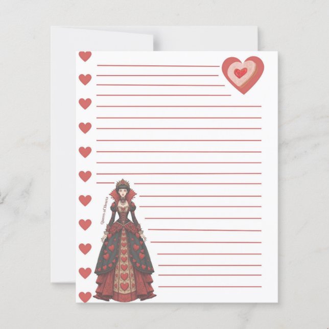 Reine de Cœur Feuille Lignée avec Enveloppe (Devant)