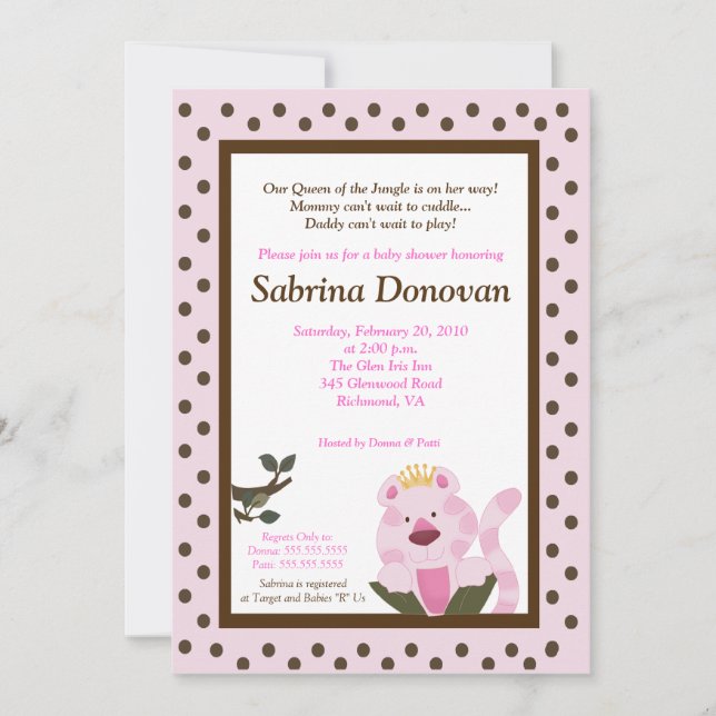 Reine de la Jungle Baby shower Invitation 5 x 7 (Devant)