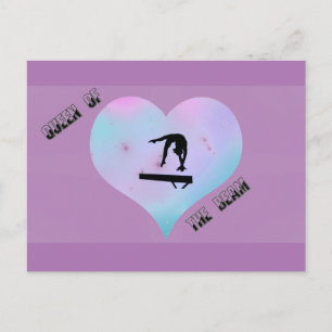 Reine de la poutre carte postale gymnastique viole