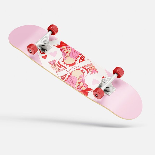reine des coeurs skateboard rose (queen of hearts skateboard pink)
