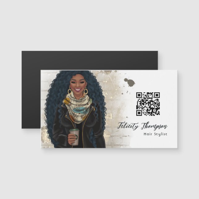 Reine noire beauté mode code QR cheveux (Devant / Derrière)