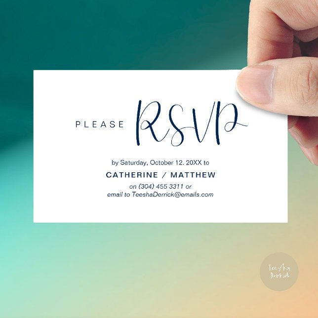 Relance de réponse aux invitations de mariage, Mod (Wedding Invites RSVP Reminder enclosed card, Modern Minimal Navy Blue)