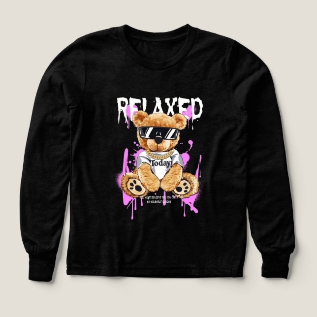 "RELAXED" Streetwear Bear Long-Sleeve T-Shirt (Motif recto)