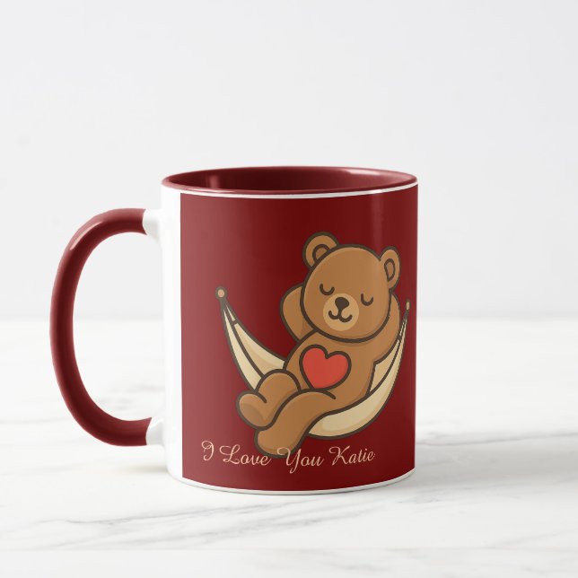 Relaxing Teddy Bear Love Mug – Valentine Gift (Gauche)