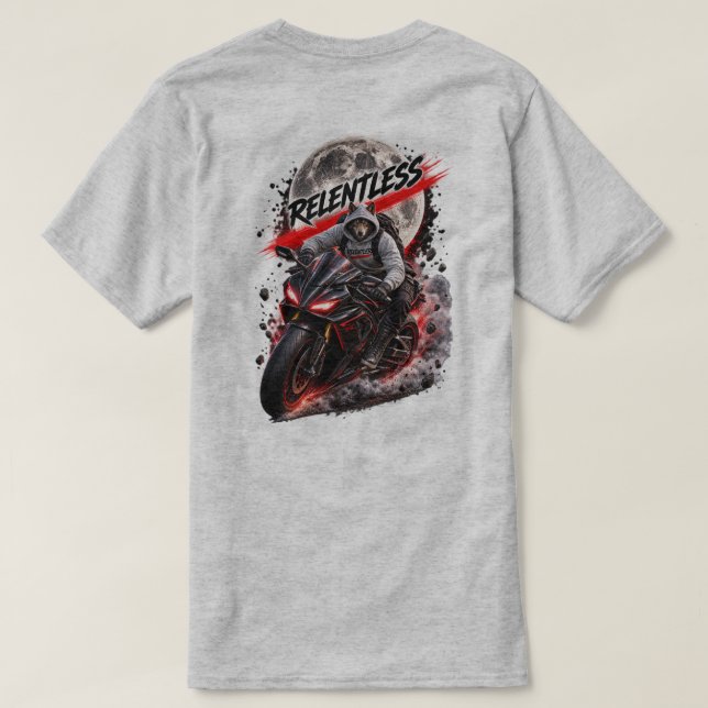 Relentless Wolf Motorcycle Back Print T-Shirt (Design dos)