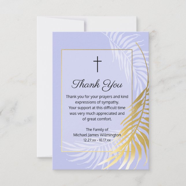 Religieux Blue Palm Funeral Merci Note Card (Devant)