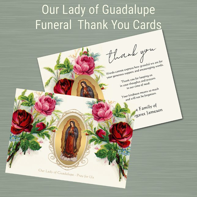 Religieux catholique Guadalupe Condolence Merci (Traditional Catholic Our Lady of Guadalupe Funeral Thank You Cards)