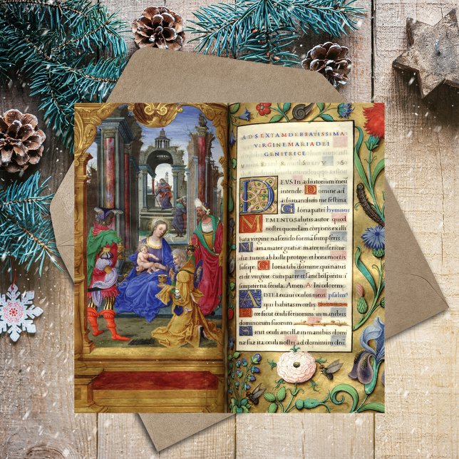Religieux chrétienne Noël Nativité Renaissance (Christmas Nativity Scene Renaissance Old Book Catholic Christian Card)