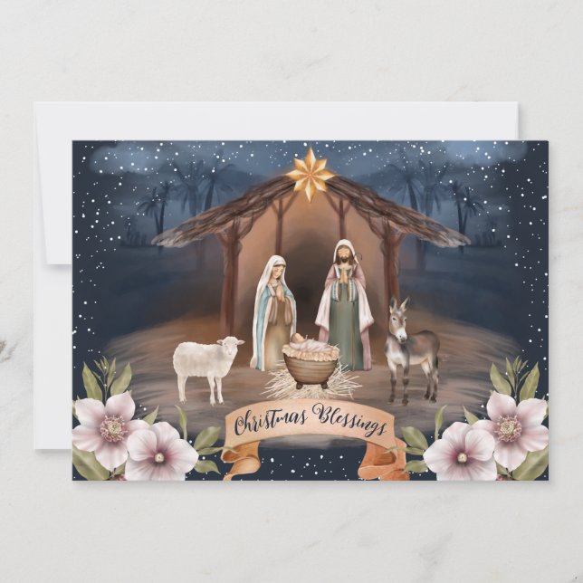 Religieux Jésus Nativité Scène Cartes de Noël (Devant)