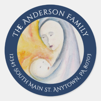 Religieux Noël Vierge et Étiquette de retour enfan