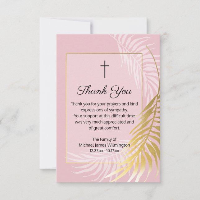 Religieux Pink Palm Funeral Merci Note Card (Devant)
