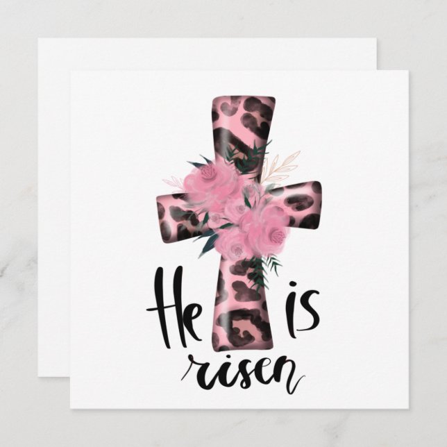 Religieux Rose Girly Christian Baptism Invitation (Devant / Derrière)